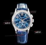Swiss Replica Patek Philippe Complications Annual Calendar Blue Dial Diamond Bezel Watch
